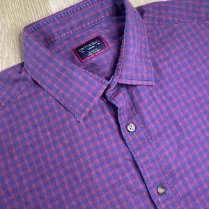 UNTUCKit Men’s L Navy Plaid Andretti Cotton Long Sleeve Button Down Shirt